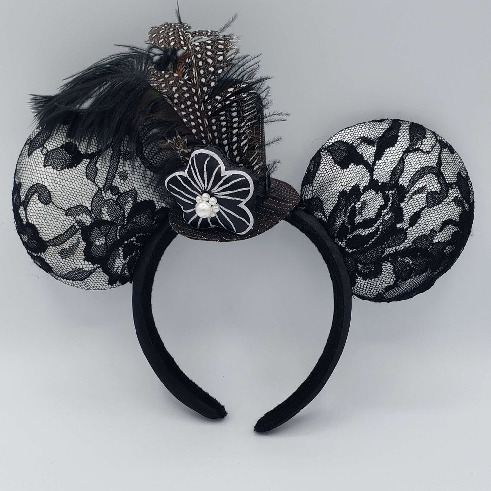 Mickey Minnie Mouse Ears Hat Headband - lace, feathers, mini top hat